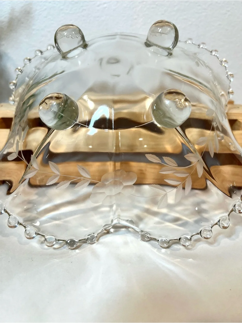 Imperial Glass “Candlewick” Decorative Footed Glass Bowl | Beaded Edge | Etched